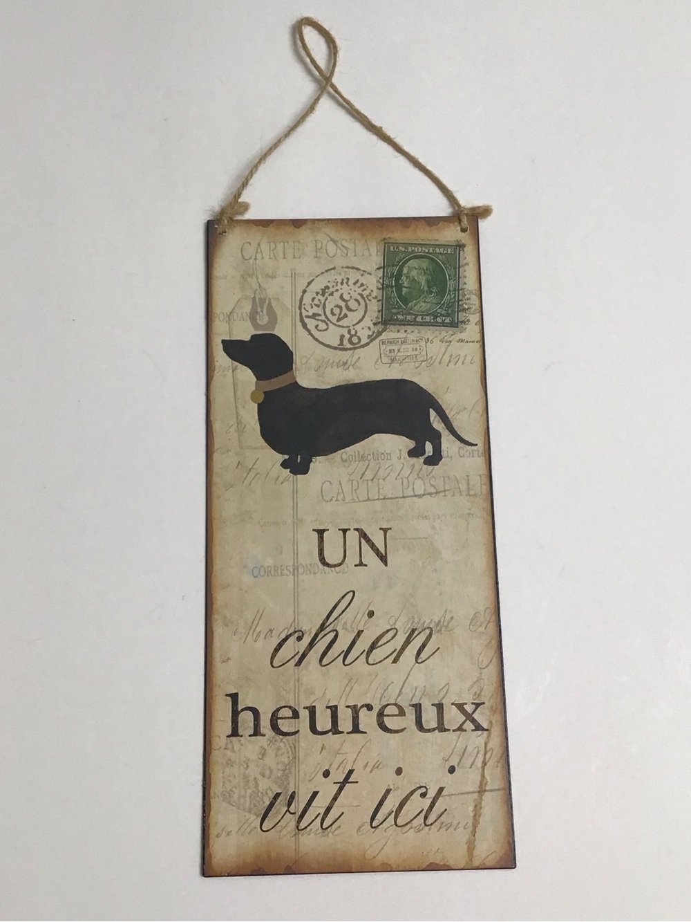 Dachshund REVERSIBLE to FRENCH Doxie Home Without a Dog Tin Sign Plaque Rustic - Picture 6 of 7